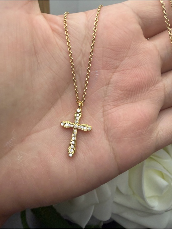 Jewelry - Gold Cross Pendant Necklace with Crystal Accents